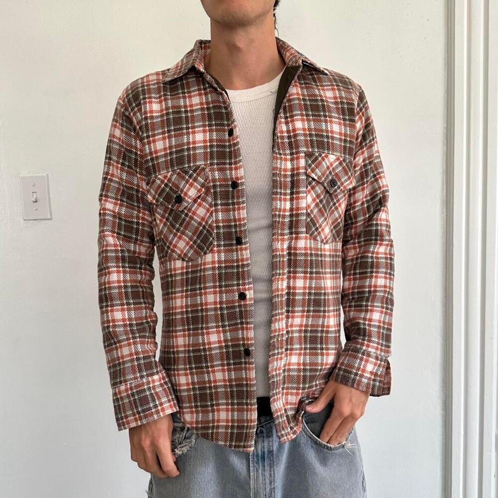 Vintage 70s JCPenney Lined Orange Button Up Flannel Shirt